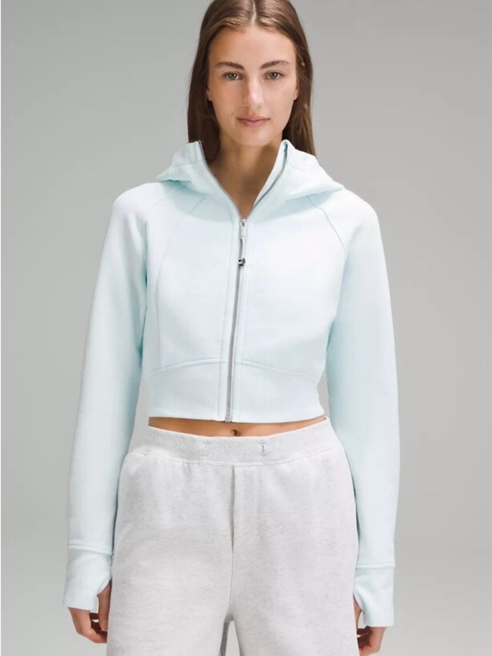 Light Blue Cropped Zip Hoodie